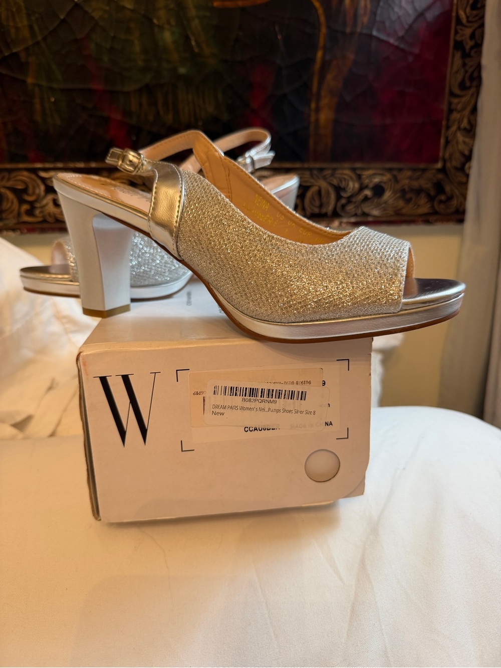 Dream Pairs Silver Glitter Peep-Toe Slingback Heels